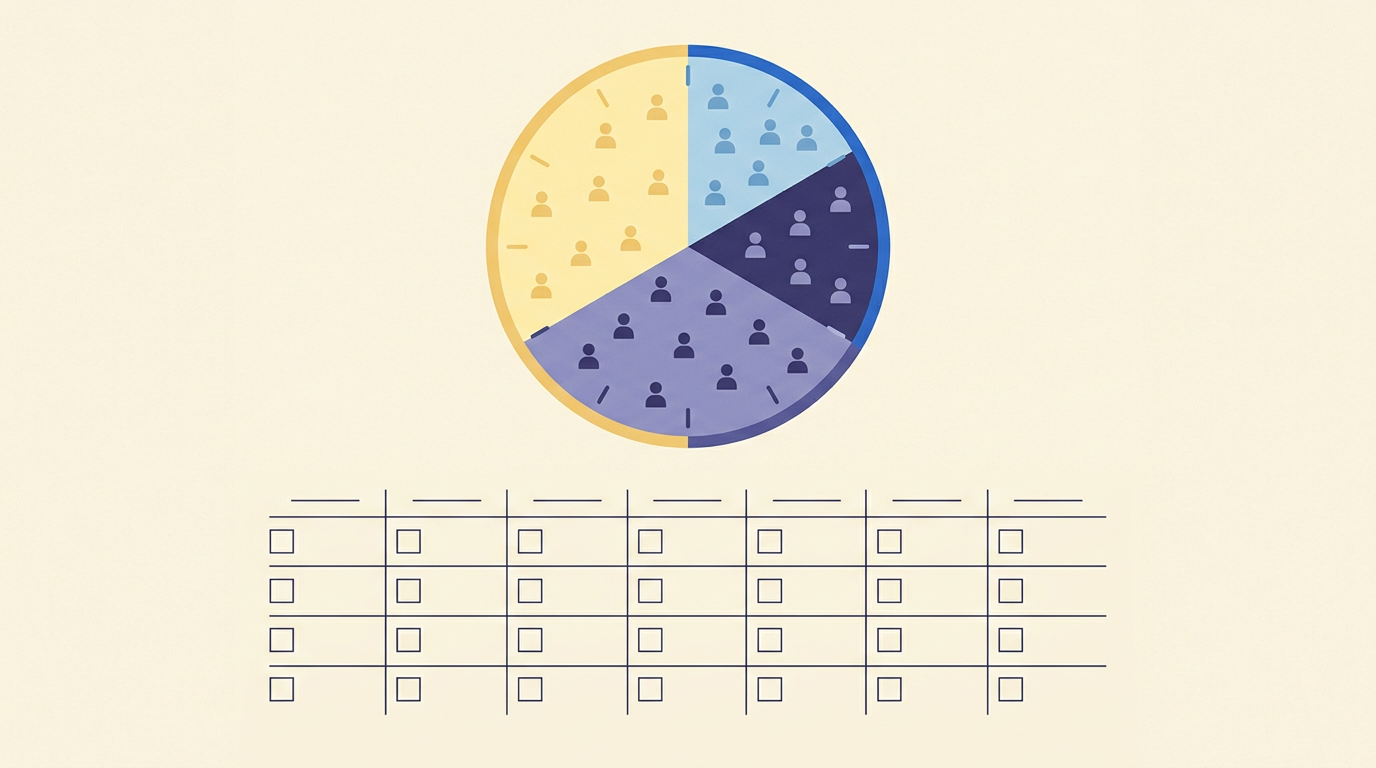 Illustration of a 24-hour clock split into early, late and night shift segments above a weekly rota grid
