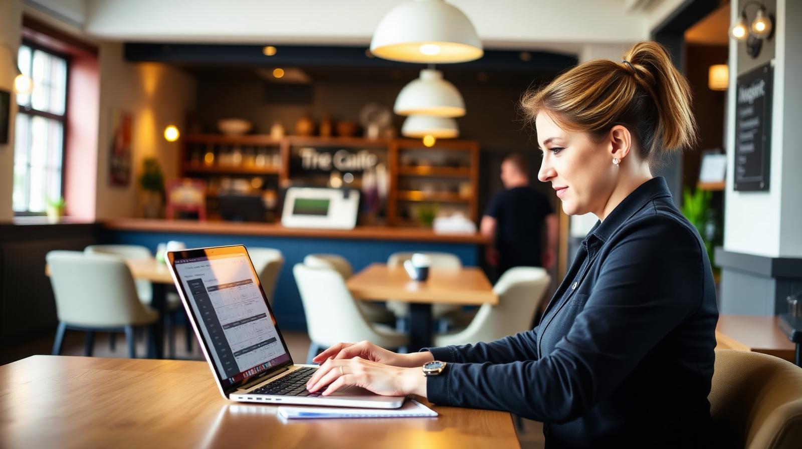 UK hospitality manager building a weekly staff rota on a laptop